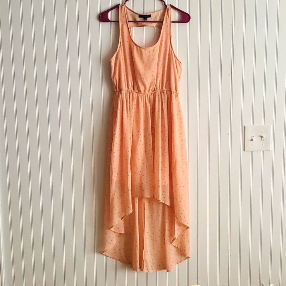 Light coral high low dress with white and light purple diamond pattern